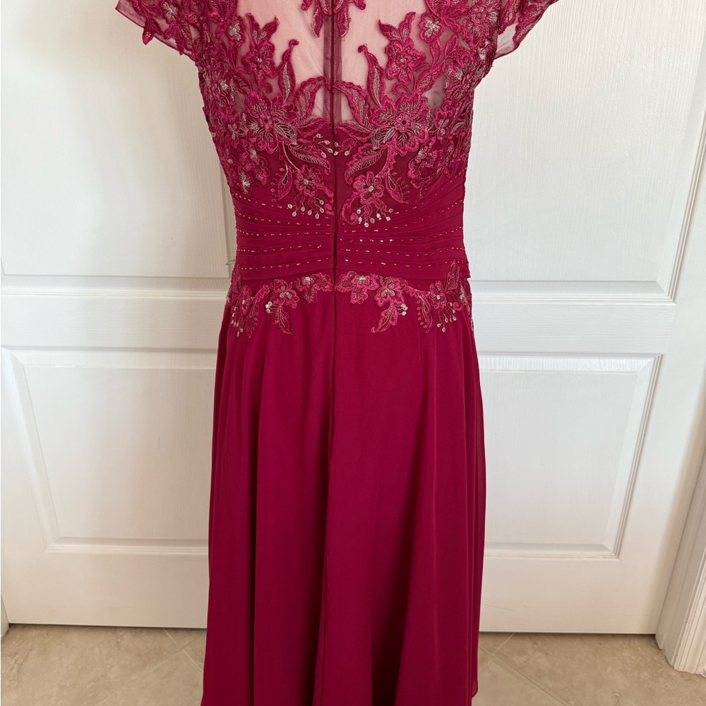 JJs House Burgundy High Low Dress with Lace - Picture 2 of 6